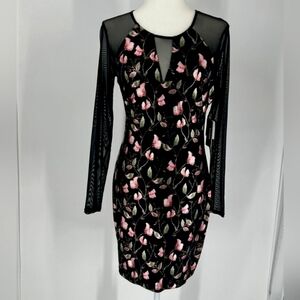 Guess Foil Print Floral Sheer Long Sleeve Dress Size 6
